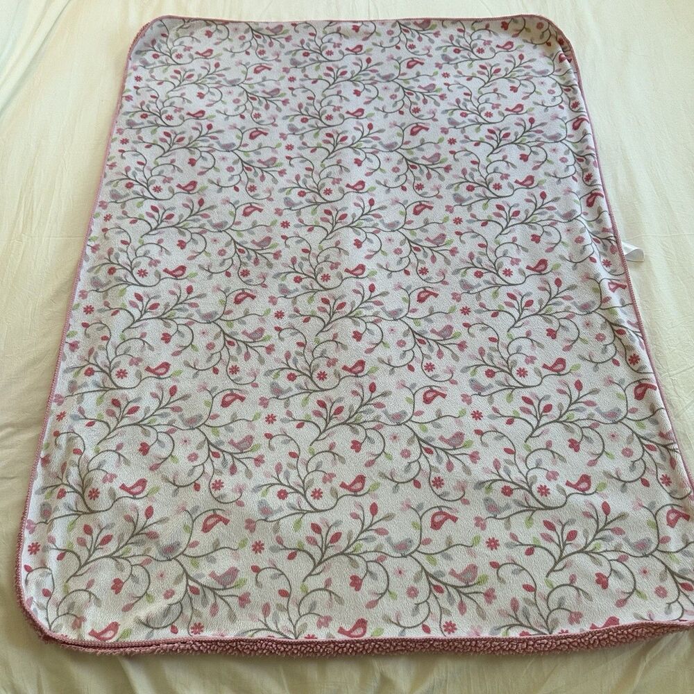 3 Piece Baby Girl Crib Bedding Set Birds Pink Lavender Floral & Carrier Cover - Picture 4 of 14